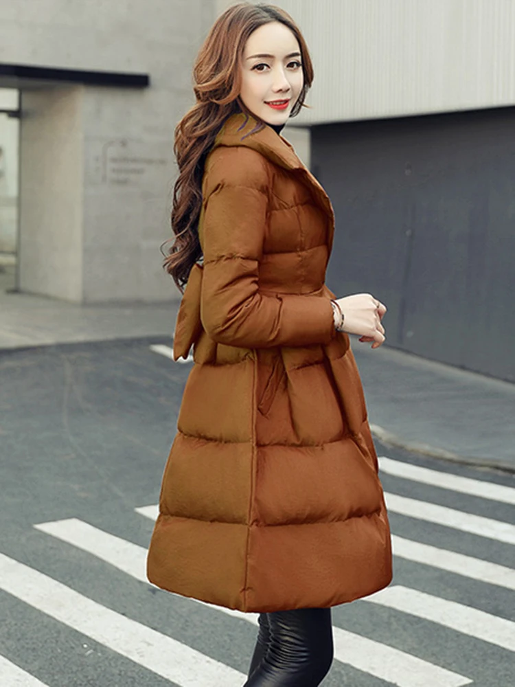 BZVW Elegant Bow Design Cotton Coat Women\'s Big Lapel Solid Color High Waist A-line Bottom Fashion Coats 2024 Winter New 25Z1039