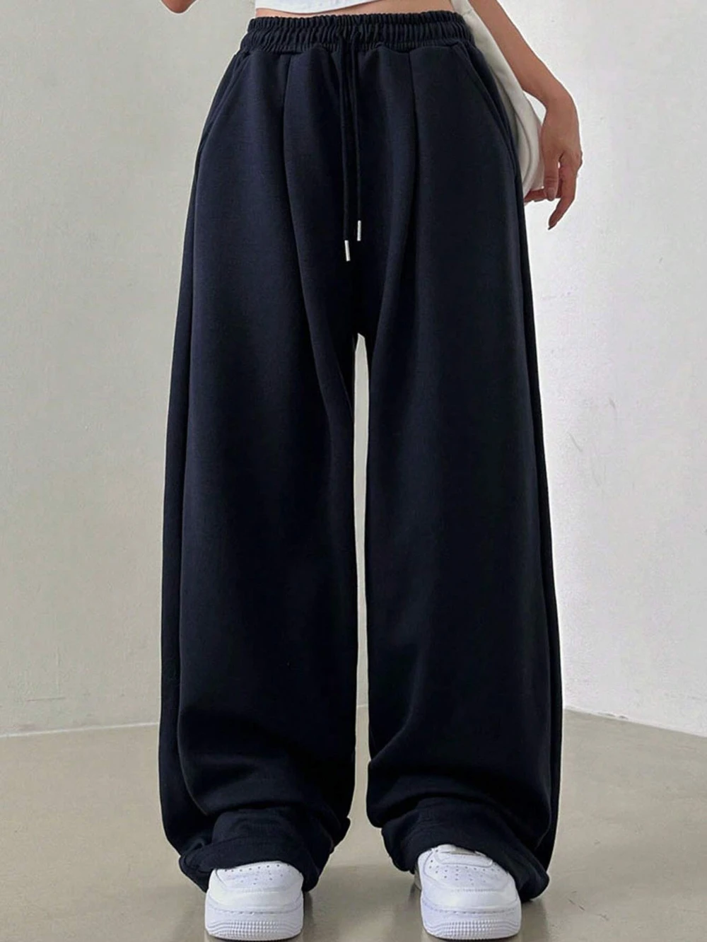 Calça de moletom feminina de cor sólida com cordão solto ajuste de lã calças de jogging femininas calças femininas y2k