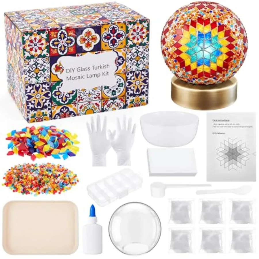 

Turkish Mosaic Lamp Kit DIY Stained Glass Decorative Table Bedside Night Light Tabletop Bohemian Moroccan Lamp Craft Kit for Li