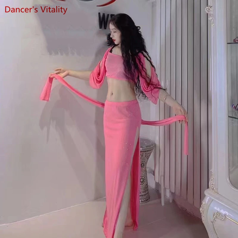 Belly Dance เครื่องแต่งกายสำหรับผู้หญิงครึ่งแขน Top + กระโปรง2Pcs Belly เต้นรำหญิง Oriental Dance กระโปรงชุด6XL