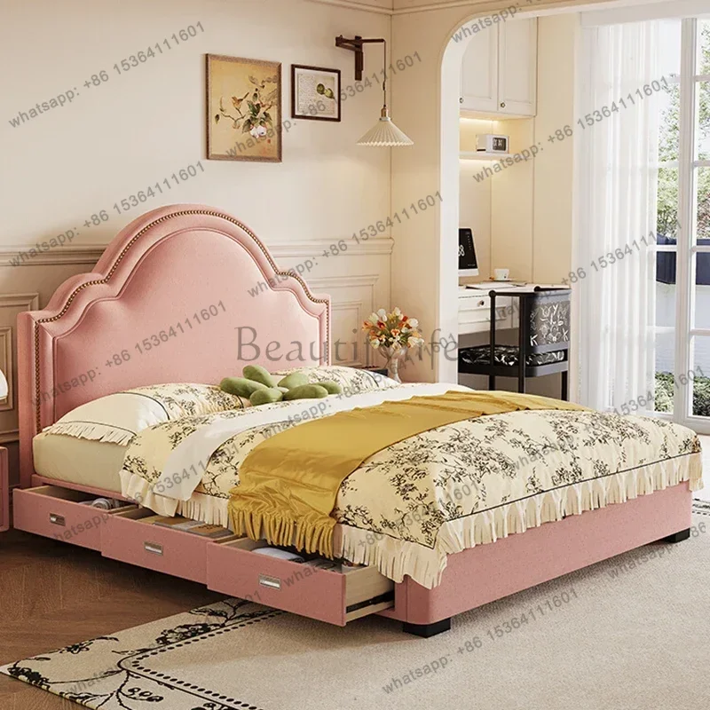 LJY Princess Sleeping Massage Bed Children Girls Full Wooden Bed Simple Bedroom Double Platform Letto Matrimoniale Trendy Furnit