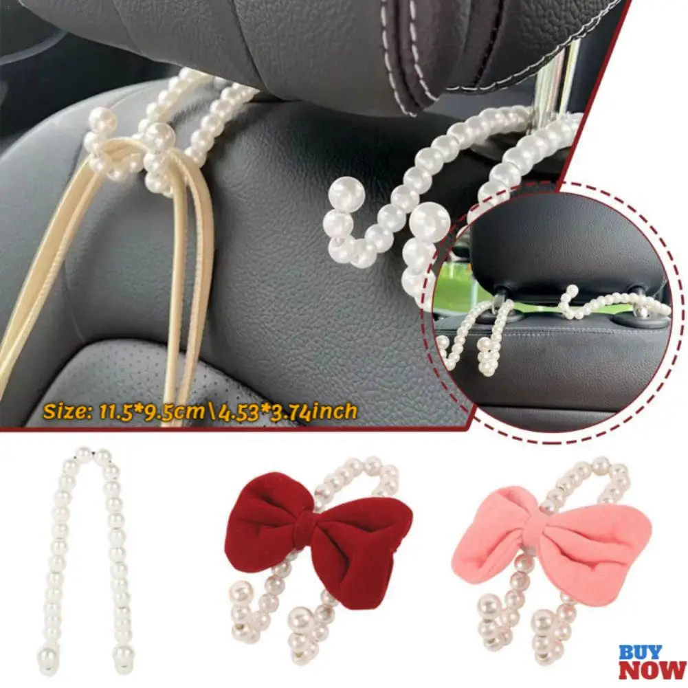 Car Rear Seat Hook White Pearl Hanger Car Hook Half Open Design Auto Hook Stainless Steel Car Seat Headrest Hook Car Accessories