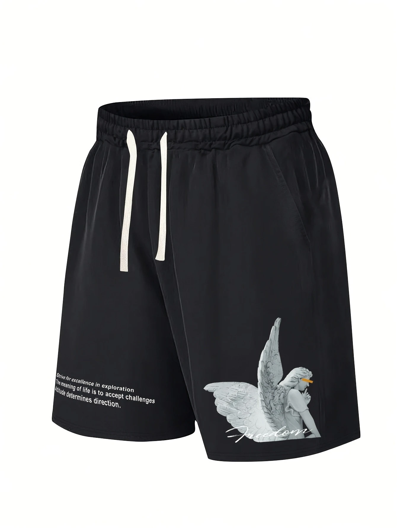 2026 Summer Men's Angel English Print Drawstring Waist Shorts