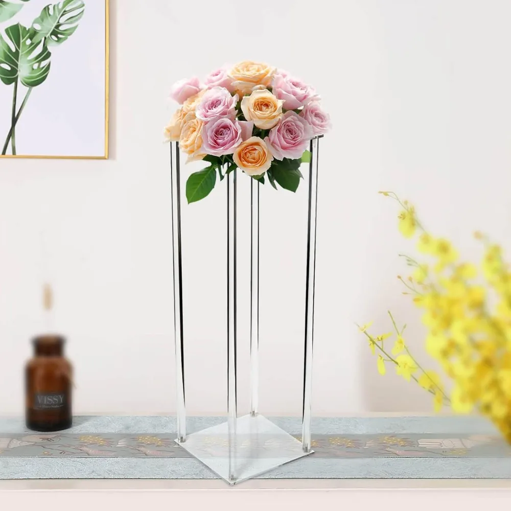 Acrylic Wedding Flower Stand Floor Vase Column Flower Stand Geometric Centerpieces Vase for Tabletop(5Pcs,39.37