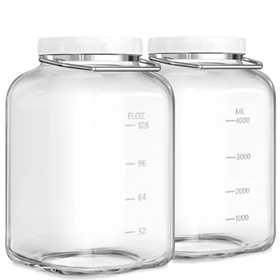 

1.5 Gallon Glass Jar with airtight Lid, 2 Pack Wide Mouth Mason Jars with Sturdy Handle, Storage Containers with 2 Clear Scales
