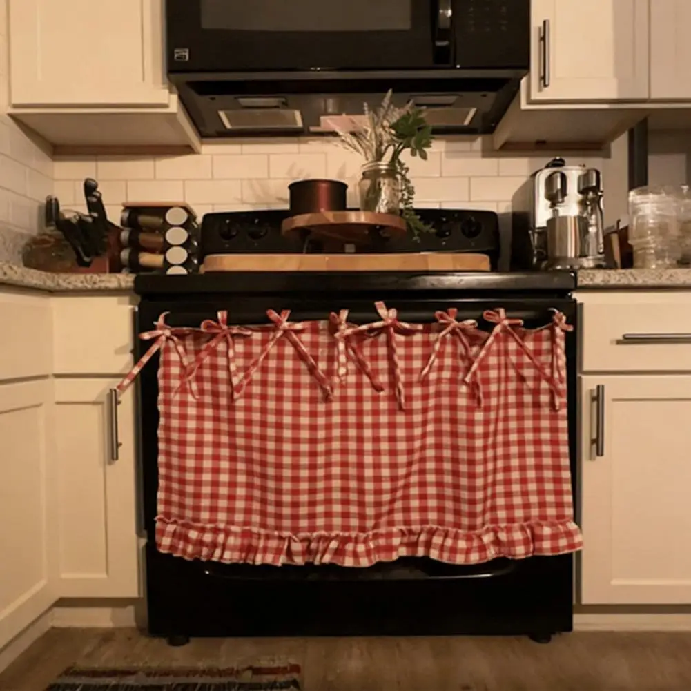 Oven Skirt Artisanal Farmhouse Oven Cover with Ruffle Trim under Stove Oven Hideaway Curtain Kitchen Decor