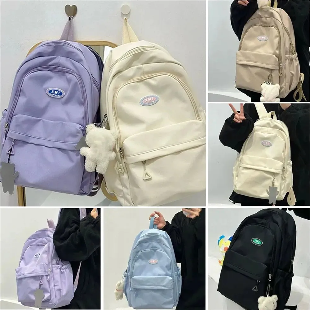 Cute Large Capacity Backpack Shoulder Bag Bookbags Nylon Travel Knapsacks Kawaii Candy Color Student Daily Zipper School Bags