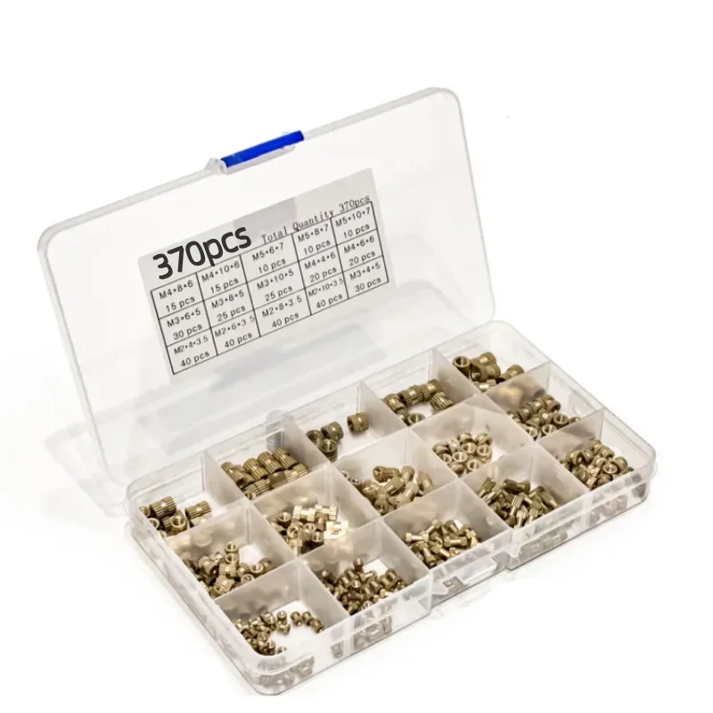 370pcs M2-M5 Brass Knurled Insert Nuts Plastic Boxed Embedded Nut Assortment for Injection Molding and 3D Printing