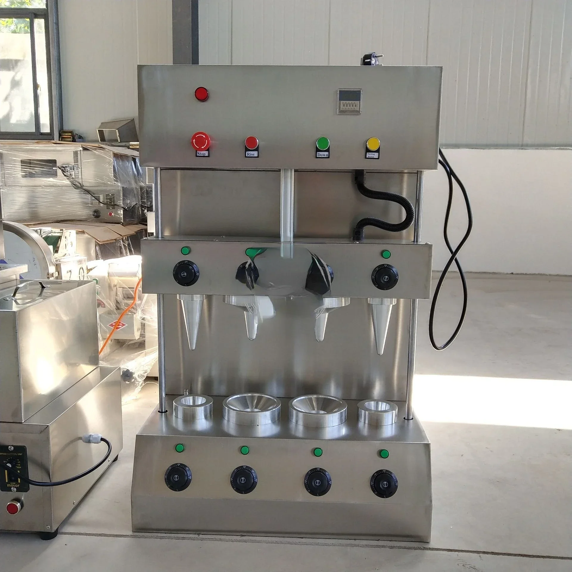 2019 핫세일 피자 기계 4구 피자 콘 기계 스테인리스 스틸 콘 피자 기계