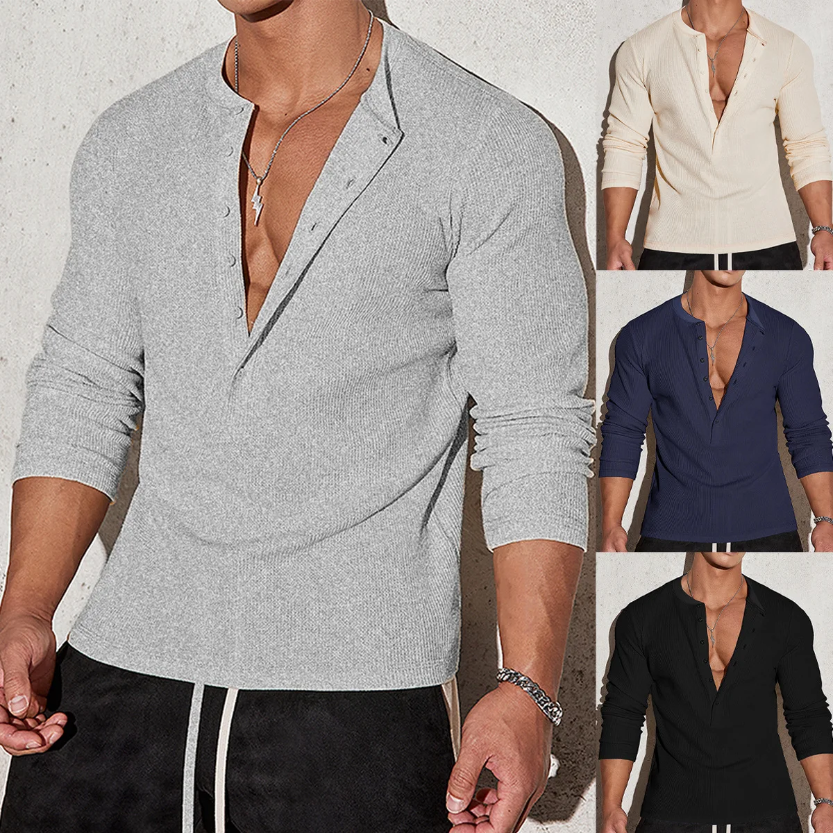 

Men's autumn sports fitness casual standing collar elastic vertical long sleeves