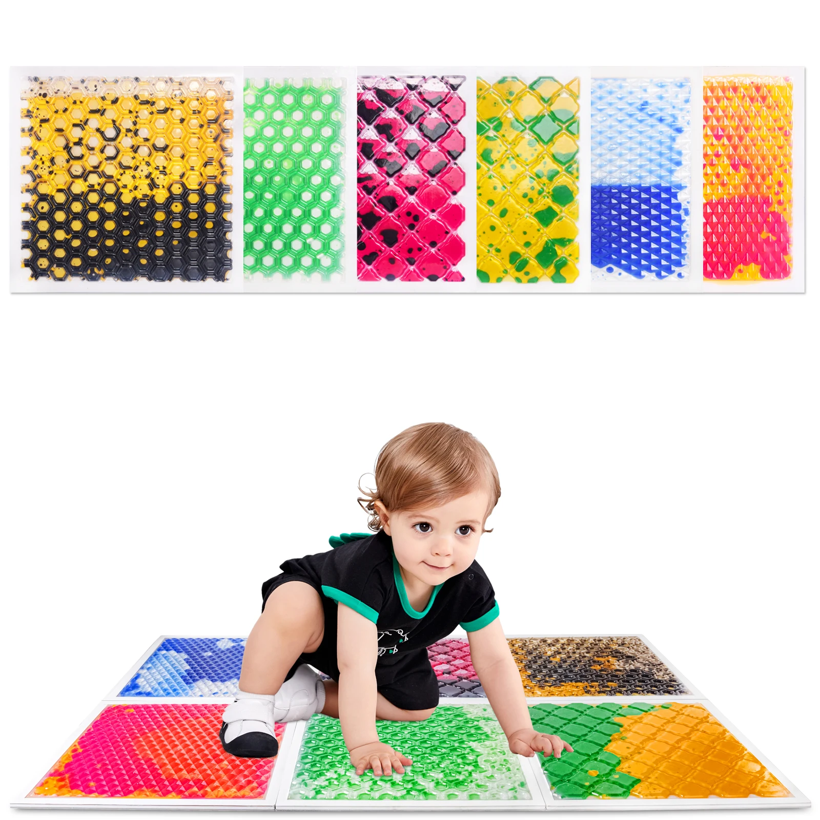 

Жидкие сенсорные коврики для забавных сенсорных игр с красочной плиткой для детей, цветные сенсорные подушечки для пола, сенсорный игровой коврик, жидкий 6 шт.