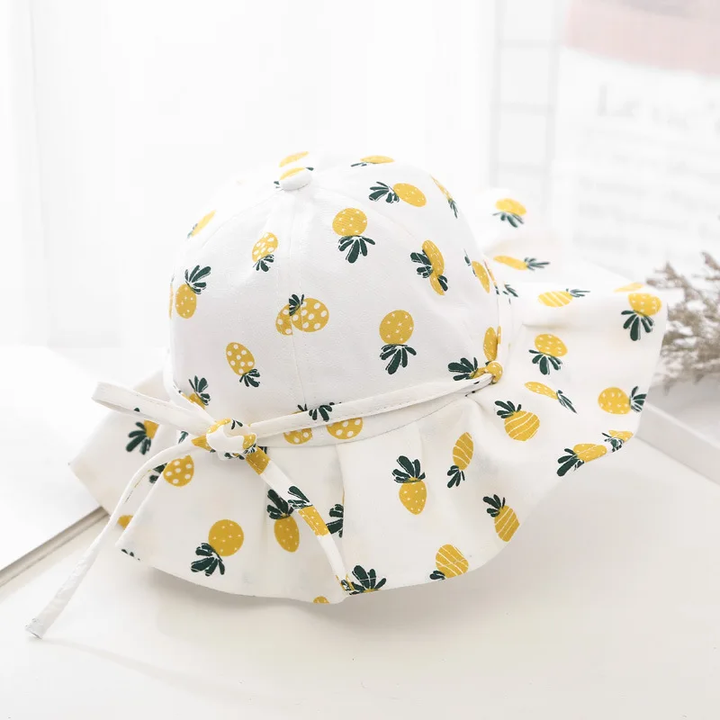 Summer Baby Girl Hat Cotton Fruit Kids Bucket Hats Sun Protection Bowknot Princess Children Cap for Girls Beach Travel 1-3Y