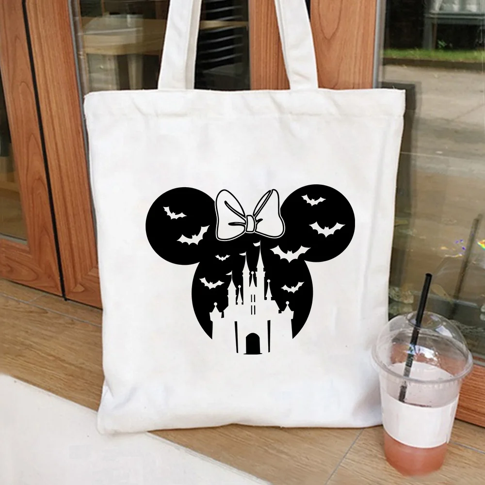 Funny Mouse Ear Graphic Tote Bag Cute Magic Kingdom Halloween Tote Bags Spooky Season Ghost Halloween Bags Travel Bags for Women