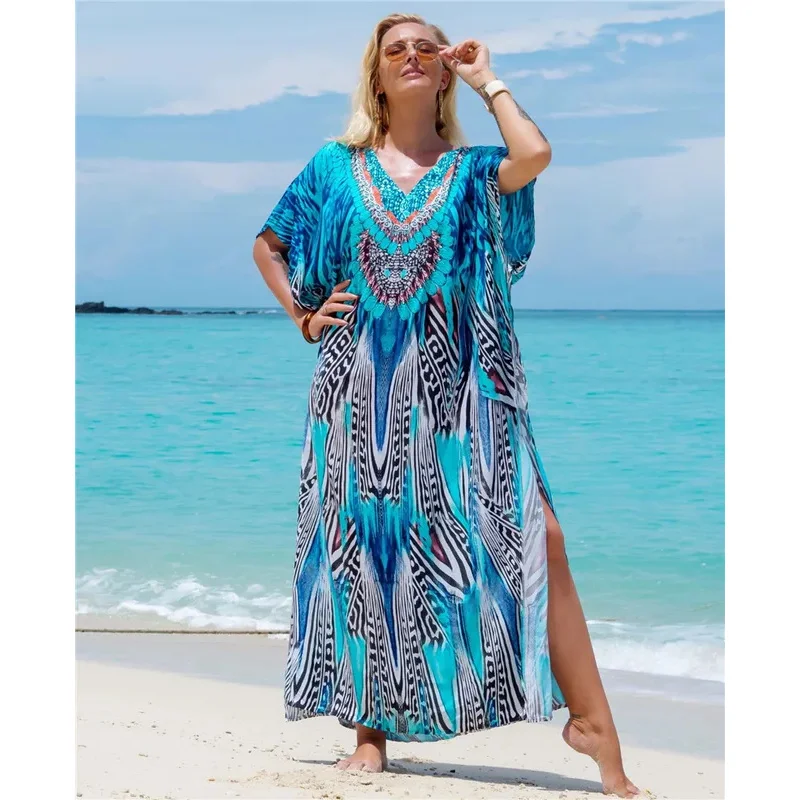Kaftan Dresses for Women Plus Size Bathing Suit Cover Up Vneck Batwing Dress Loose Fit Moroccan Caftan Mumu Dresses