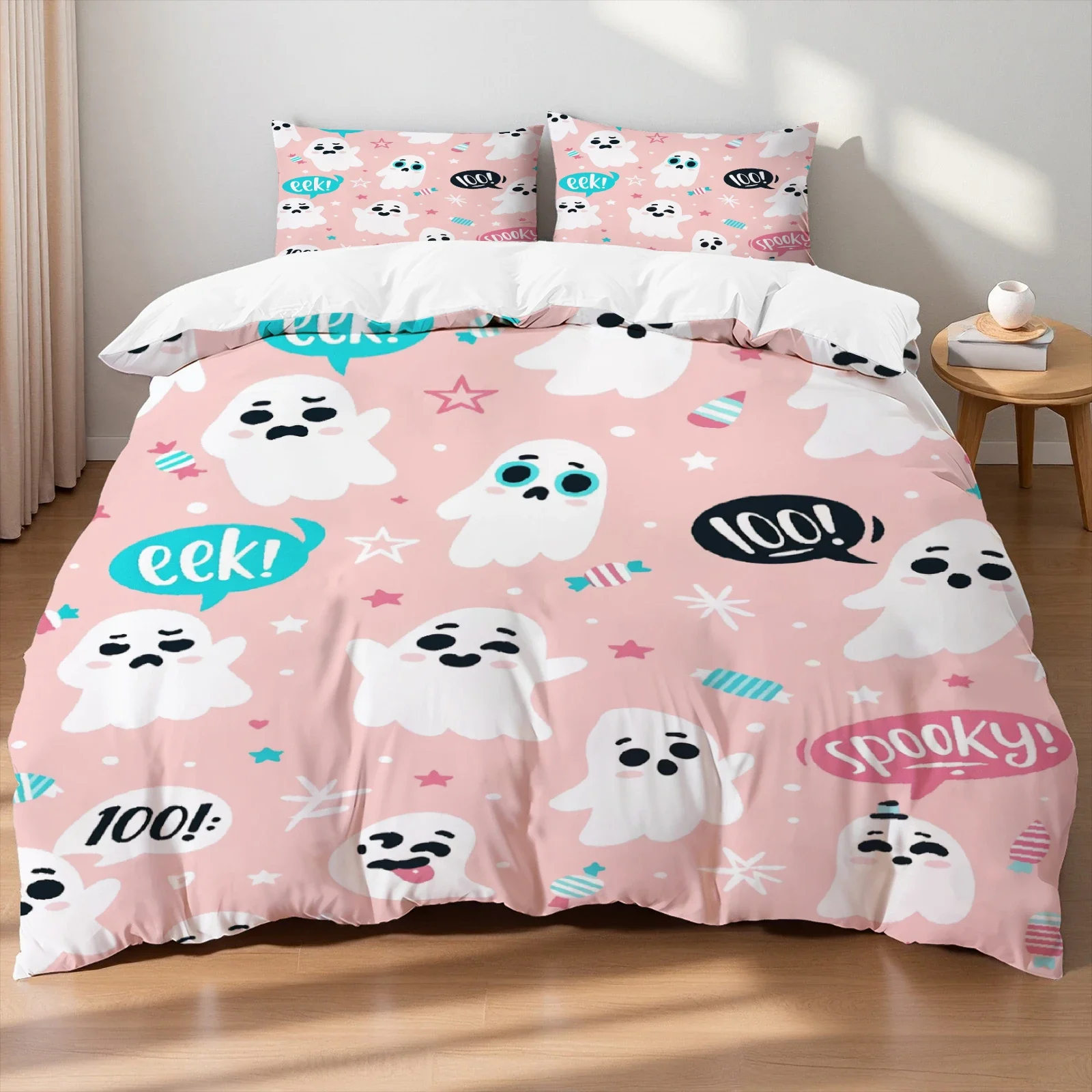 Halloween Themed 3Pcs Bed Linen Duvet Cover Set, Soft Cozy  with 2Pillowcases,  Home Decor Bedding Set in single Twin Queen Size