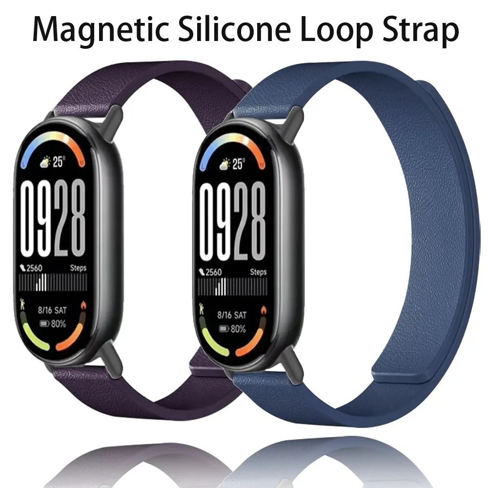 Magnetisches Silikon-Schlaufenarmband für Xiaomi Mi Band 10 9 8, sportliches, bequemes Armband für Xiaomi Band 10 9 8, Zubehör-Armband