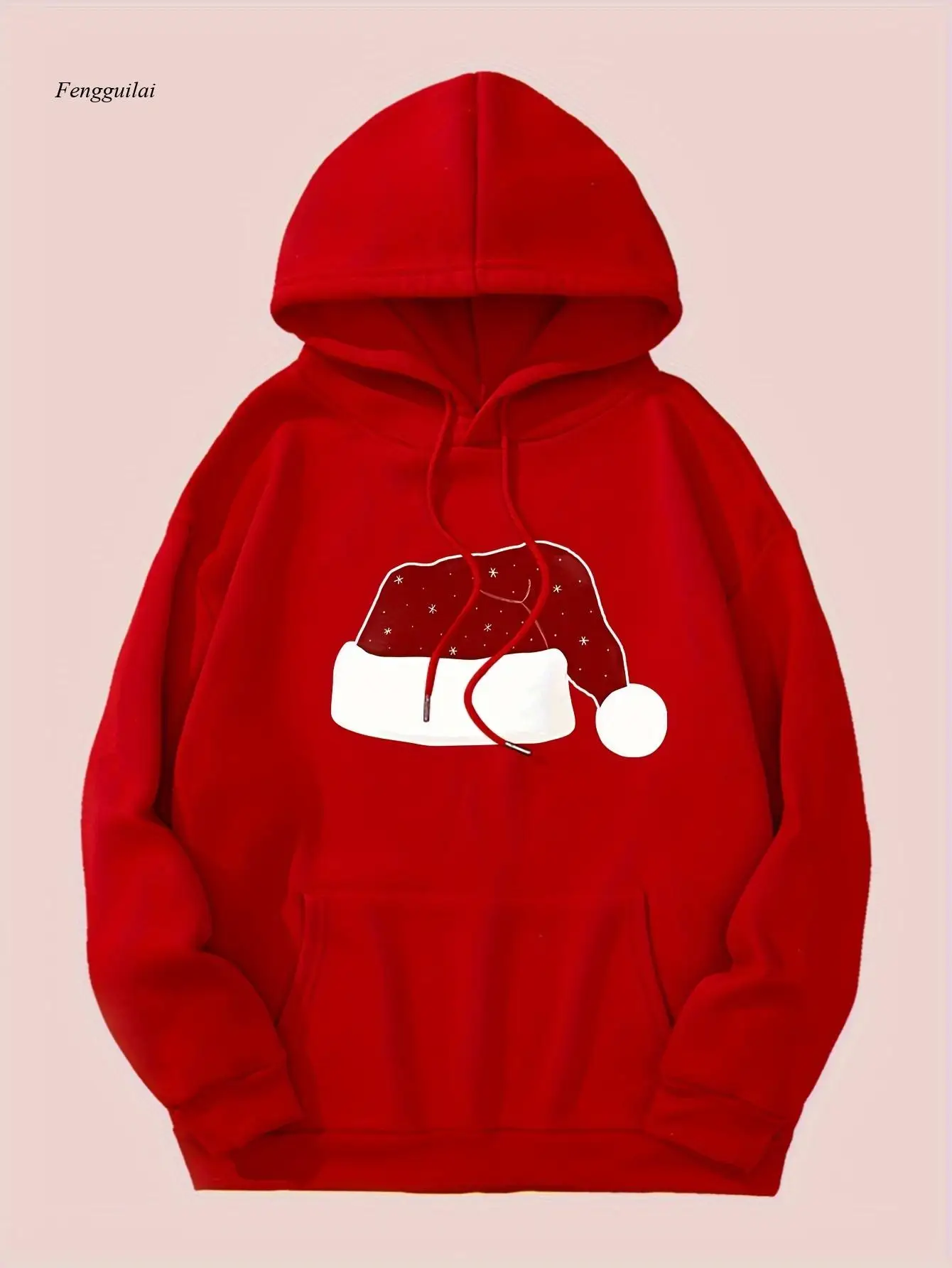 เสื้อสเวตเชิ้ตมีฮู้ดพิมพ์ลายกราฟิก กระเป๋าจิงโจ้ แขนยาวทรงหลวมแบบมีเชือกผูก