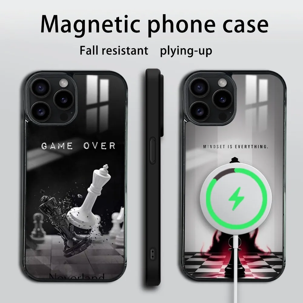 Competitive Chess Game Phone Case For iPhone 16 15 14 13 12 11 PRO MAX PLUS Mini Magnetic wireless mirror phone case