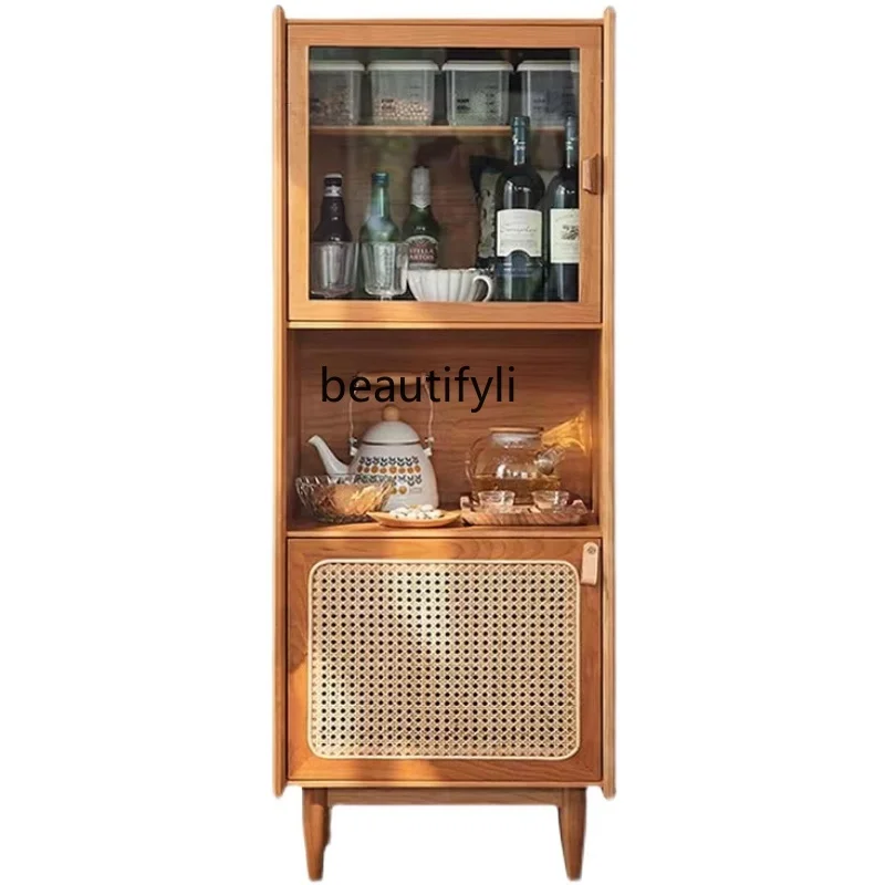 

Solid Wood Rattan Sideboard Cabinet Tea Cabinet Multi-Function Wine Cabinet Storage Storage Small Side Cabinet Chest of Drawers