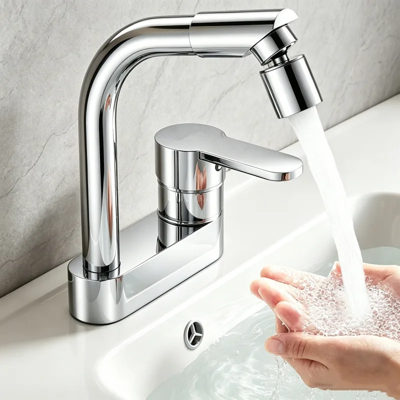 Double-hole Basin Hot and Cold Faucet Household Washbasin Hand Basin Bathroom Two-in-one Three-hole Water Mixing Valve