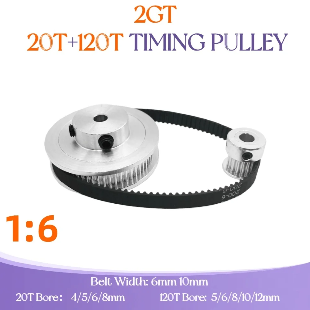 

2GT Timing pulley kit 20 Teeth 120 Teeth 1:6 reduction ratio width 6/10mm arc synchronous belt optional kit combination 20T 120T