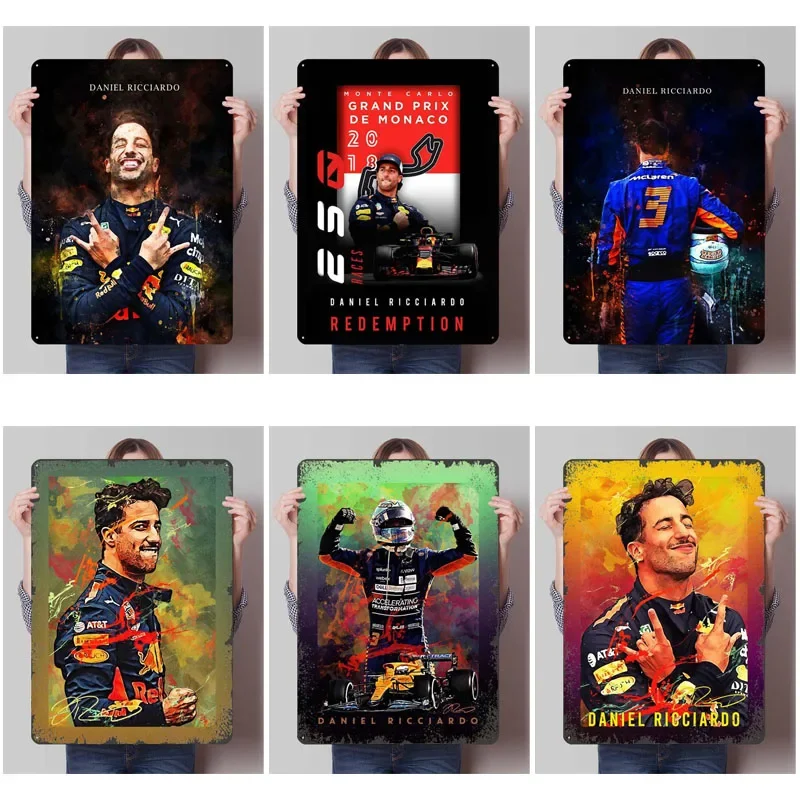 Daniel Ricciardo F1 Racing Sports Metal Posters Aesthetic Room Decor Men Custom Metal Tin Signs for Wall Art Decoration Retro