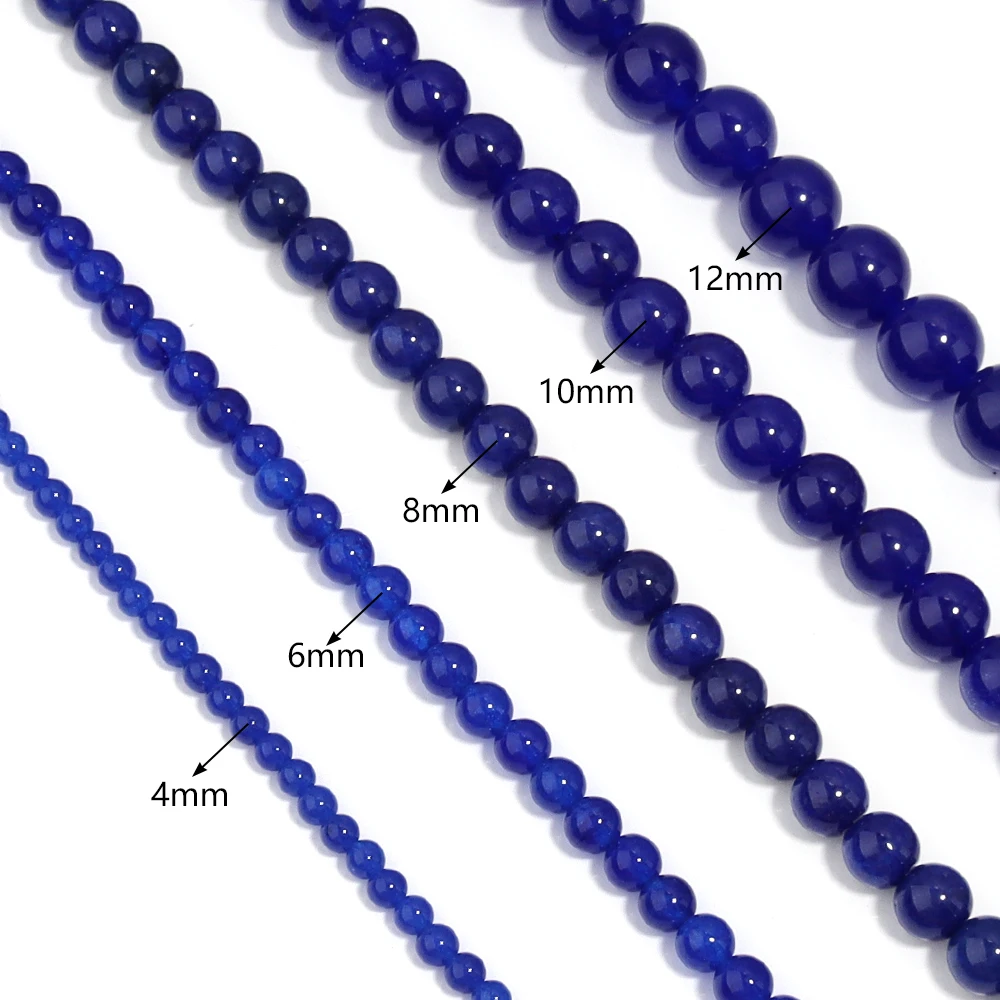 Natural Dark Blue Chalcedony Stone Bead Round Gem Beads for Jewelry Making DIY Bracelet Necklace Beaded Materials 4/6/8/10/12mm