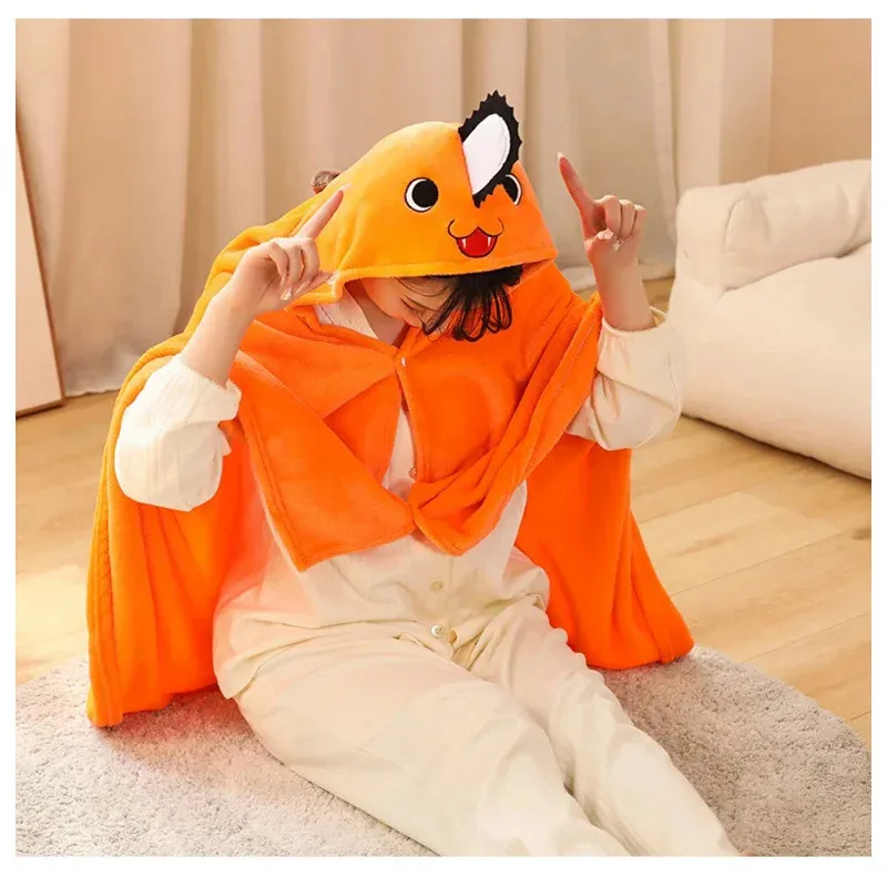Anime Chainsaw Man Blanket Pochita Denji Makima Cosplay Flannel Blanket Hooded Cloak Cape Cute Anime Blanket Hayakawa Aki Kids
