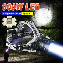 1000000LM Most Powerful Headlamp 800W LED Usb Rechargeable Head Flashlight Super Bright Long Shot Zoom Headlight Fishing Lantern