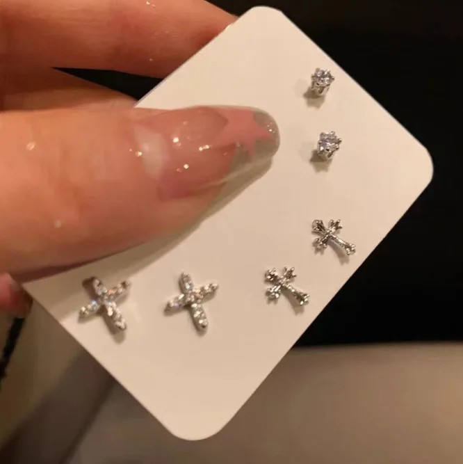 Shine Bright with XINYI Silver Rhinestone Cross Stud Earrings – Only .84!