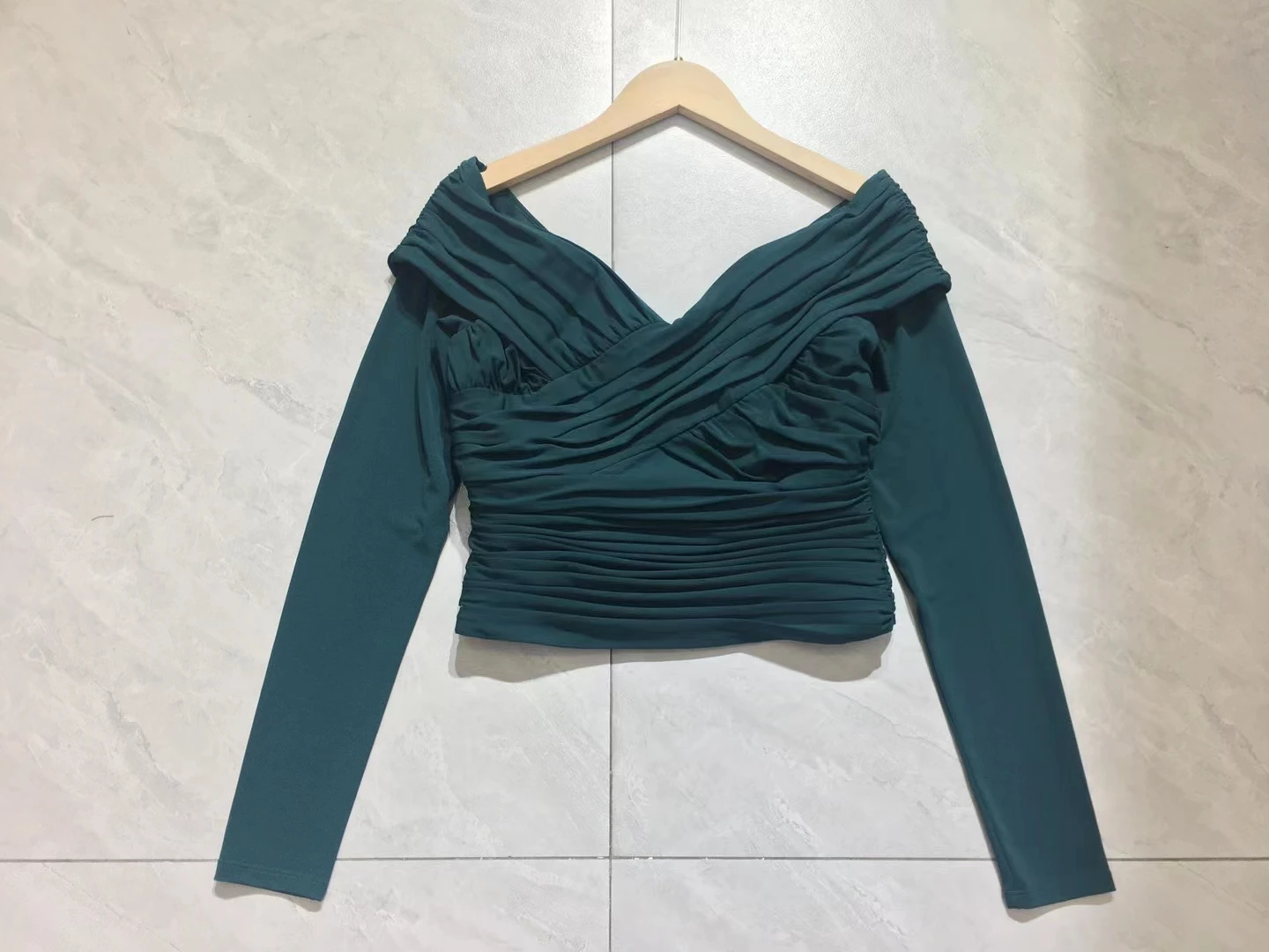 2023 new women Elastic cross over stretch shirt top slash neck slim fashion temperament lady blouse