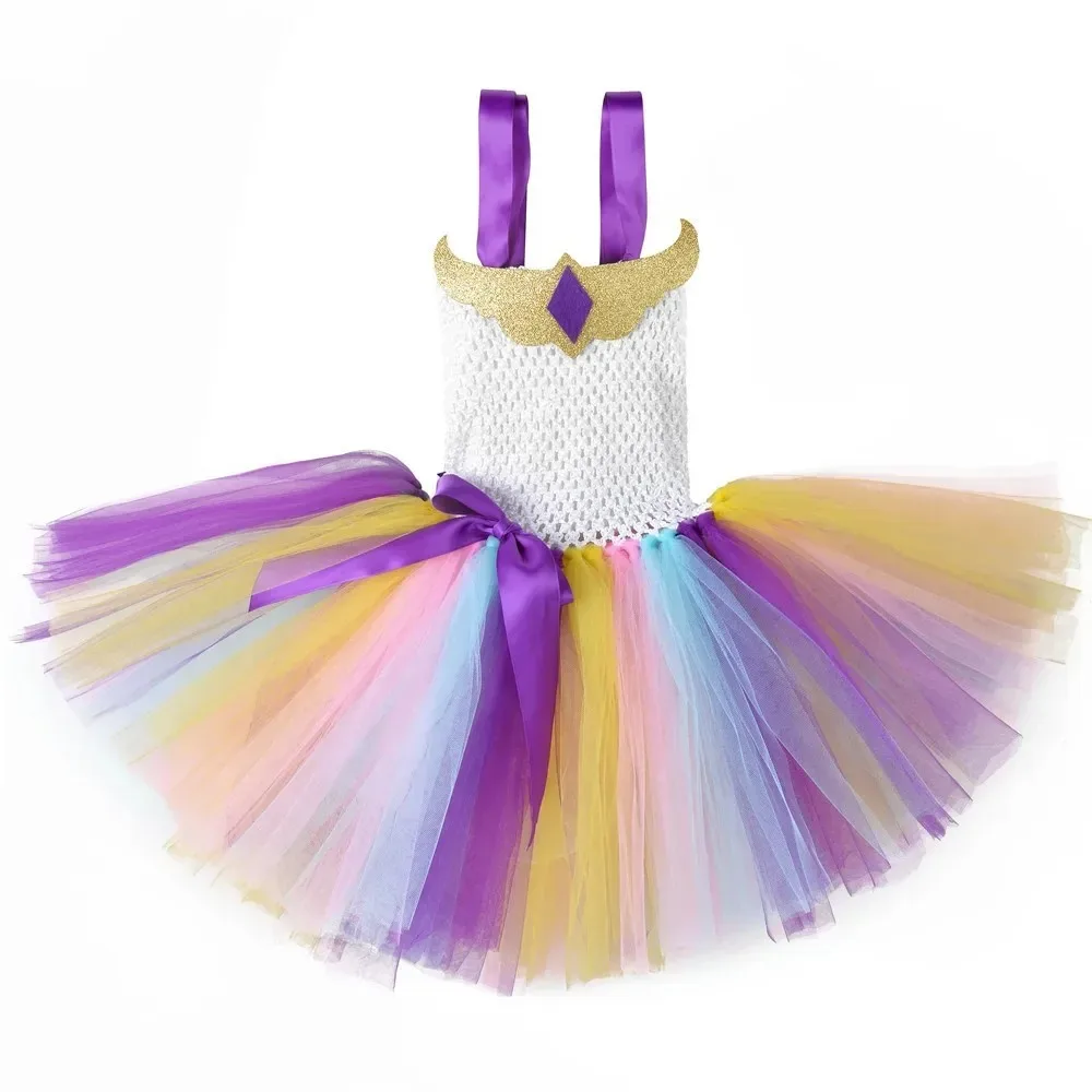 Halloween Rainbow Angel Tulle Tutu Dressr Girls Fairy Princess Outfit Children Stage Performance Mesh Skirt With Decorative Wing