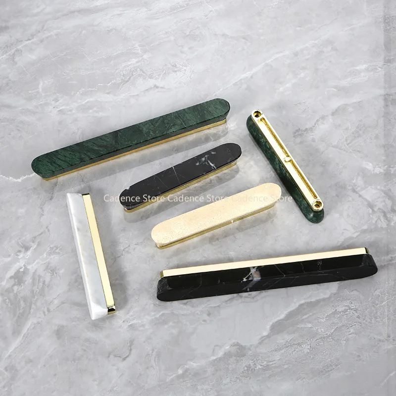 Brass Marble Crystal Stone Furniture Handles White Green Long Round Pulls Cupboard  Dresser Drawer Cabinet Knobs