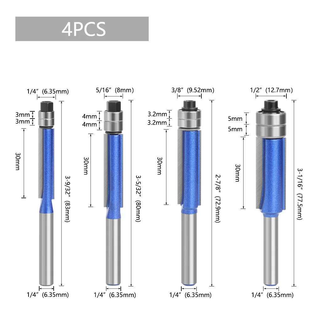 1PC 6MM 6.35MM Shank Double Bearing Flush Trim Bit Router Bit Woodworking Milling Cutter For Wood Bit Face Mill