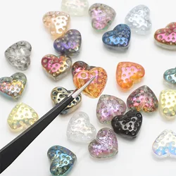 주얼리 DIY 제작 귀걸이 액세서리용 광택 크리스탈 유리 비즈, 도금 컬러 하트 펜던트 참, 13x15mm, 로트당 10 개