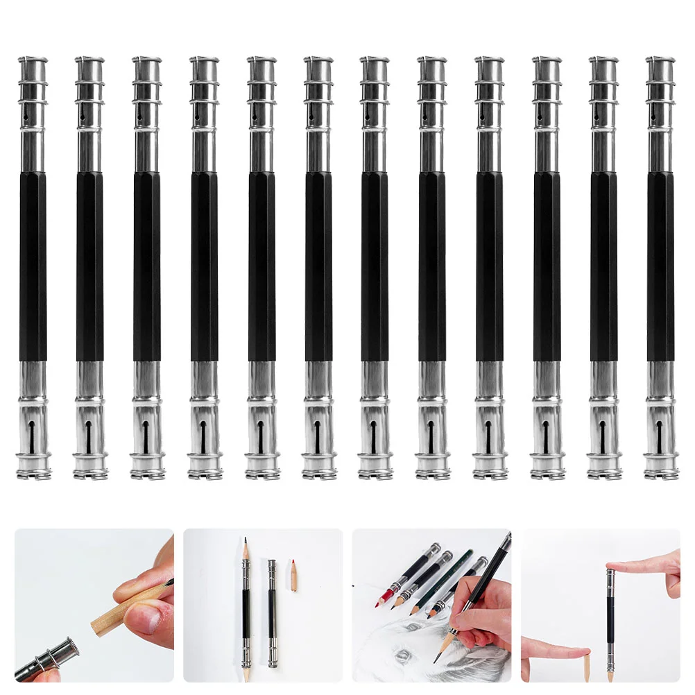 12 Pcs Extension Rod Pencil Lengthener Child Lead Pencils Rods Stainless Steel Student Stationery