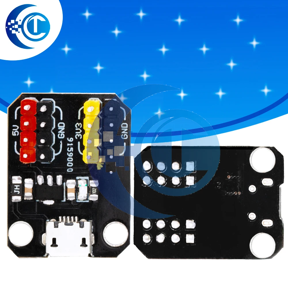 AMS1117 وحدة منظم الجهد القابلة للتعديل |   مصدر طاقة مزدوج الإخراج 3.3 فولت/5 فولت مع مدخل USB Micro-B لـ Arduino