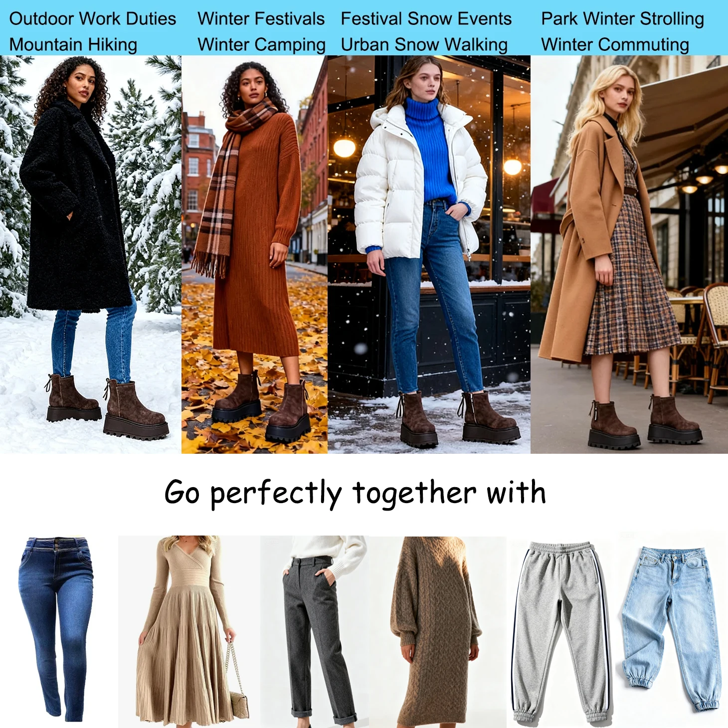 Fujin 7 سنتيمتر جلد الغزال أحذية الثلوج الكاحل الجوارب منصة الشتاء أحذية النساء مريحة عدم الانزلاق تشيلسي الأحذية صندل بكعب مكتنز