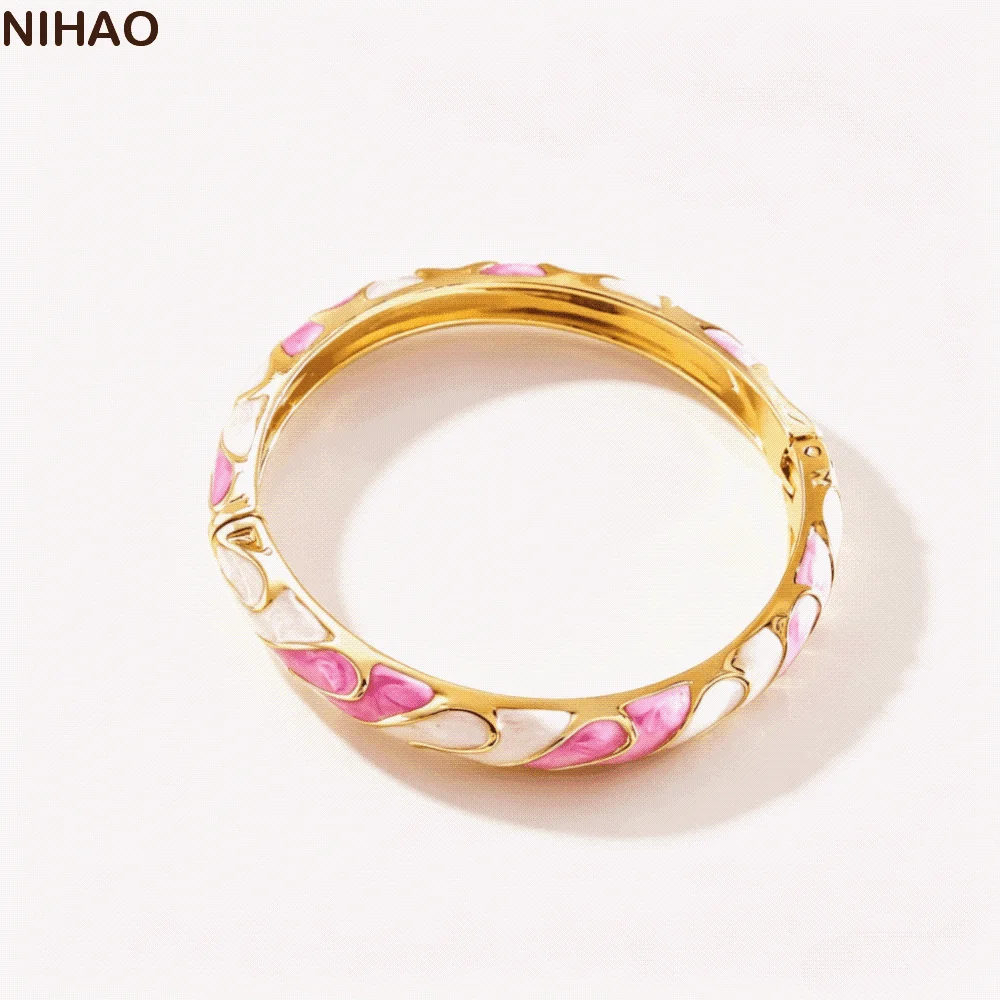 Irregular Shape Enamel Bangle Bracelet Colorful Enamel Dropped Glaze Cloisonne Bracelet Cloisonné Pattern Striped Pattern