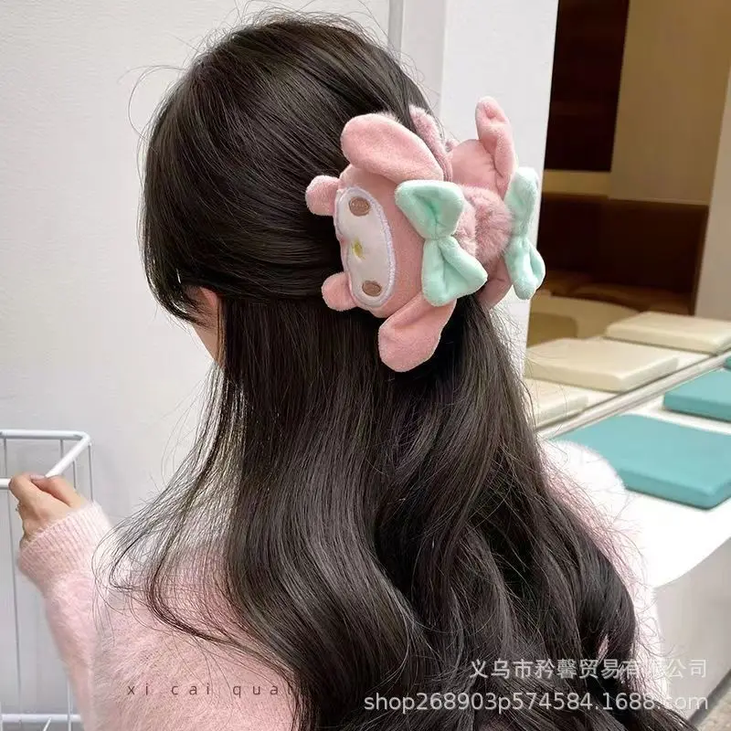 Cute Sanrio Grab Clip Cartoon Kuromi Cinnamoroll Melody Autumn Winter Plush Hair Clip Children Clip Hair Accessories Girl Gift