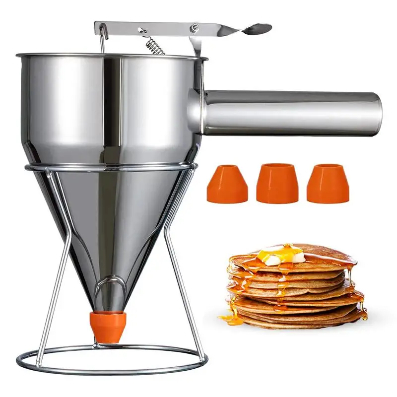 

Pancake Batter Dispenser Multi-Caliber Stainless Steel Funnel Dispenser with Stand Cupcakes Baking Maker Tools Kitchen Gadgets