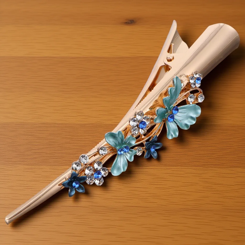 

Стильная заколка-уточка из металлического сплава с цветочным дизайном для женщин: модный, долговечный аксессуар для волос на каждый день