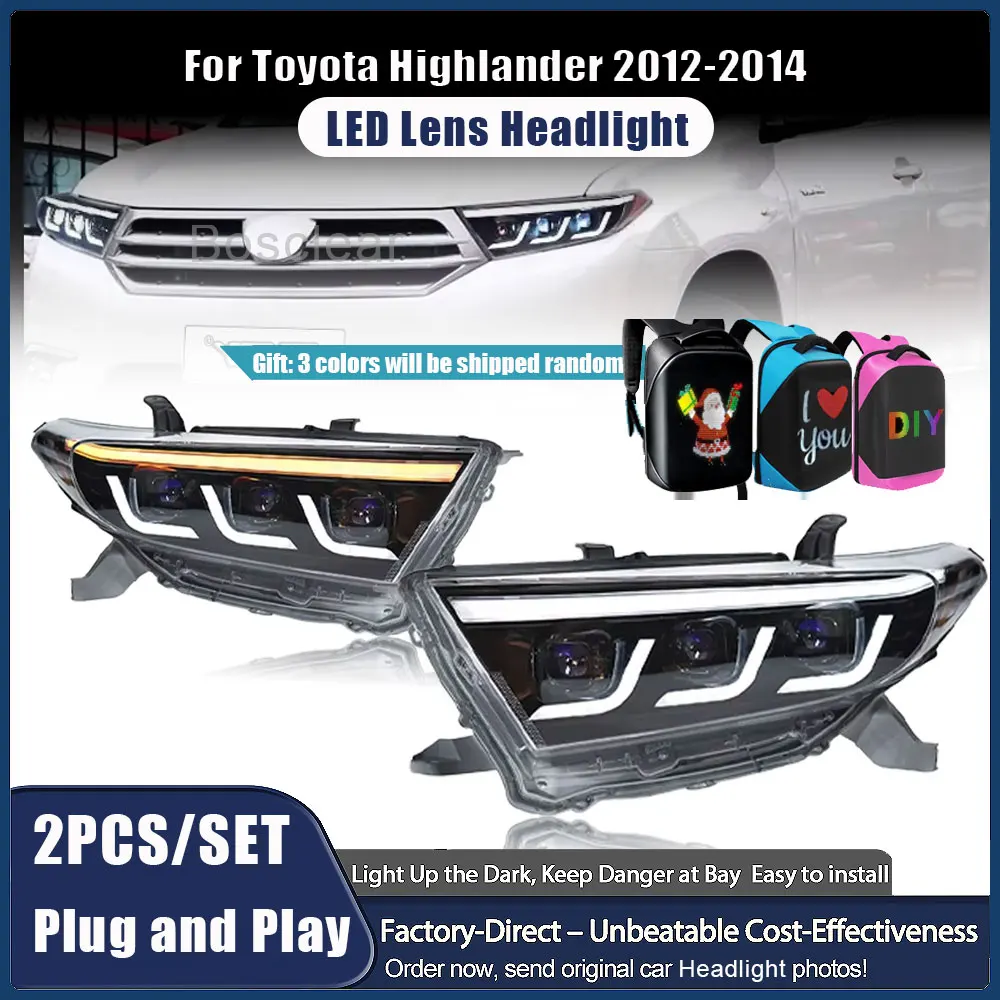 

Car Accessories Headlight Assembly for Toyota highlander 2012 2013 2014 LED Headlamp Upgrade To Dynamic Turn Signal Automatic