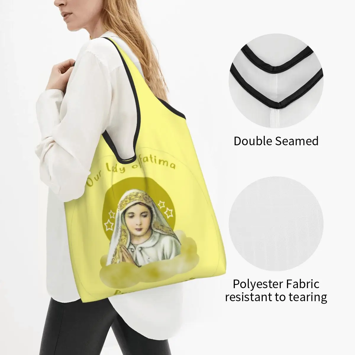 Reusable Our Lady Of Fatima Grocery Bags Foldable Machine Washable Shopping Bag 50LBS Large Folding Eco Storage Bag Lightweight