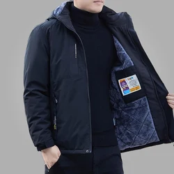 Winter Jacket Men Fleece Lined Hooded 2024 Autumn New Casual Windproof Jacket For Men Coats Solid Color Outwear Men Clothing