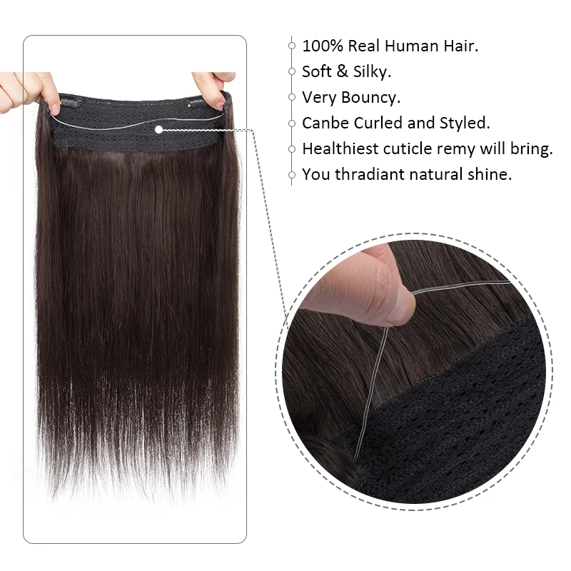 Clip in Hair Extension Real Human Hair Apply With Invisible Wire Natural Hair 5Clips 12-26Inch Fish Line Hair Extensions