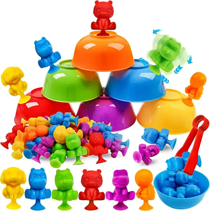 

36pcs Counting Animals Toys Suction Cup Color Classification Toy Sorting Bowls Preschool Math Toys