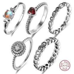925 Sterling Silver Ring Round Zirconia Stone Paved for Women Ladies Anniversary Wedding Finger Rings Fine Jewelry Party Gifts