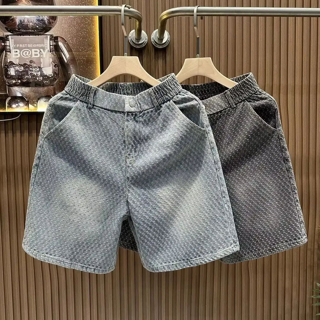 Retro Washed Denim Shorts Men's Summer American Vibe Casual Loose Straight Leg Mid-Calf Five-Point Pants Urban Commuting Outd...