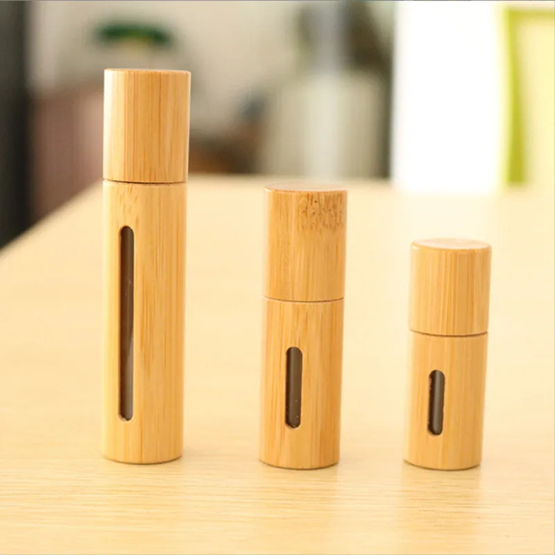 

Wholesale 3ml 5ml 10ml Natural Bamboo Wood Roll On Ball Bottle With Window Essential Oil Sub-bottling Perfume Roller Bottle